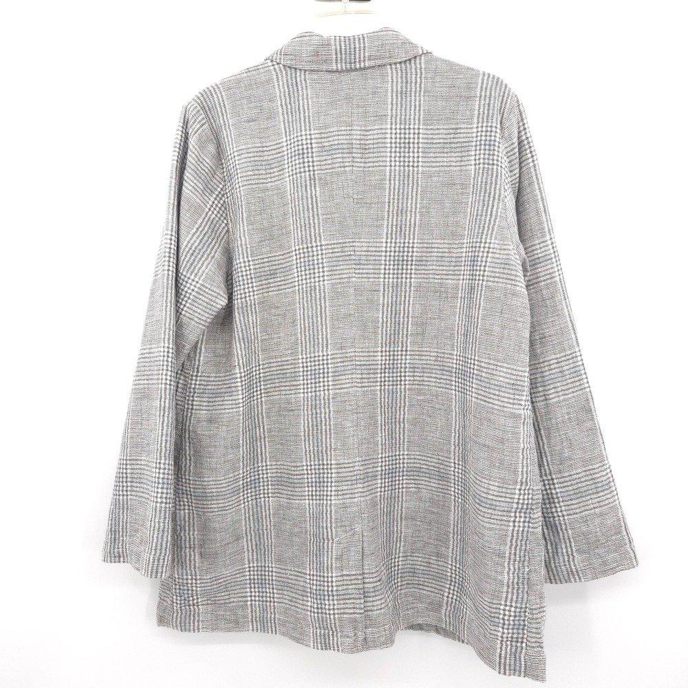 J. Jill linen-blend Blazer Women Medium Grey Plaid Two Button Boyfriend Jacket - Picture 12 of 12